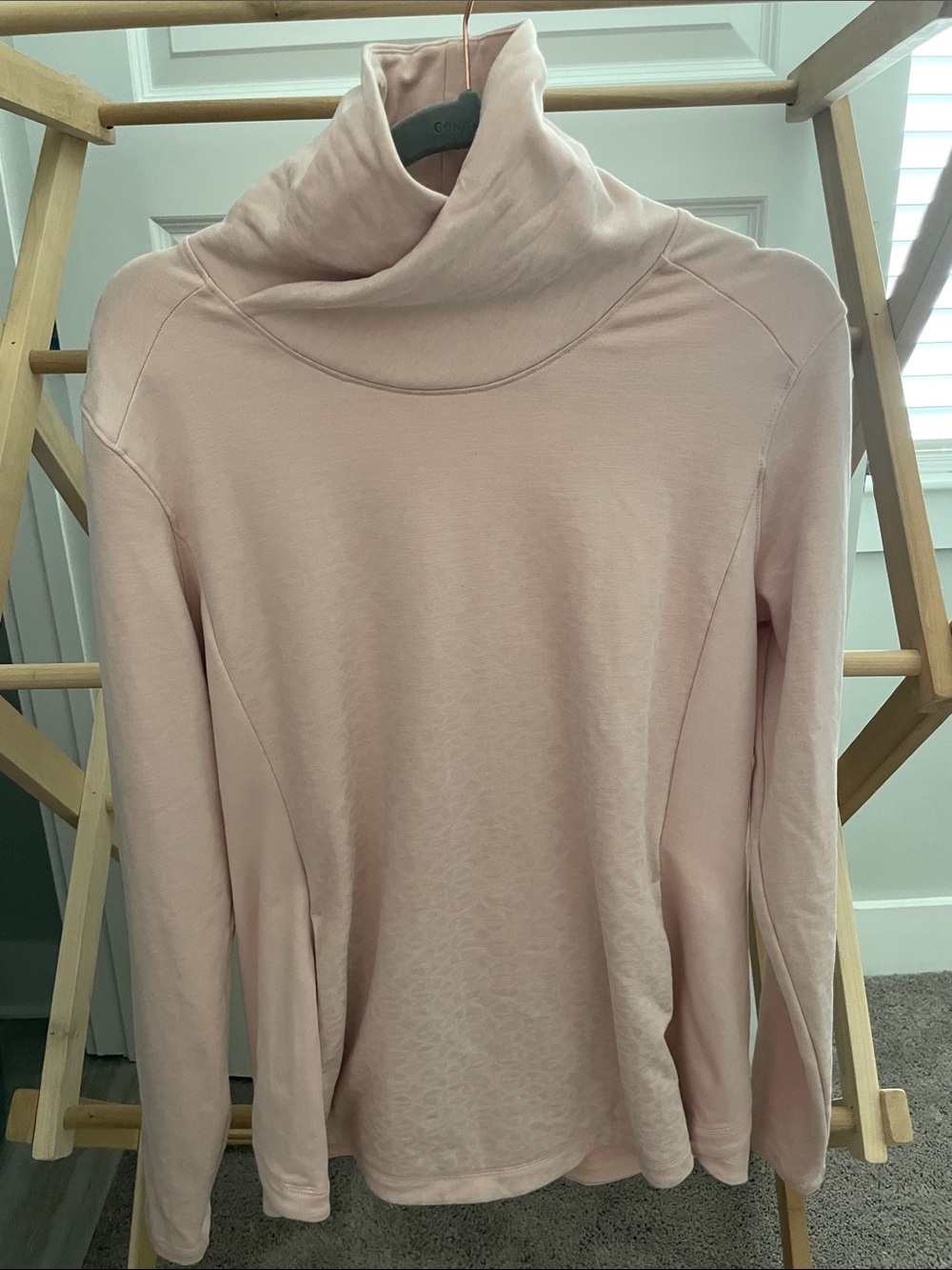 Soft Pink Turtleneck Pullover Sweatshirt